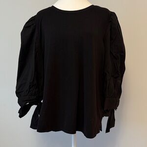 Chico’s Black Puff Sleeve Blouse with bow tie long sleeves